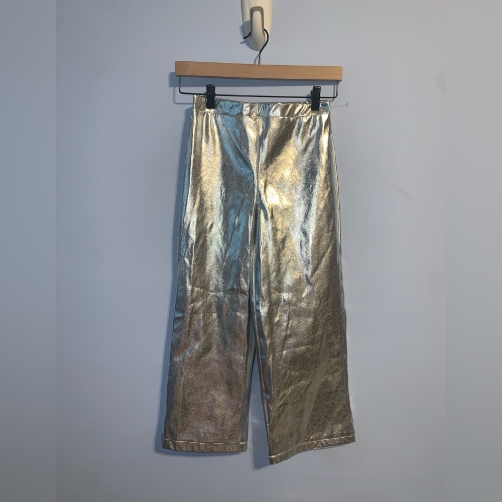 Girls wide leg Silver Metallic pull on Pants shiny space Y2K  11-12 years NWOT
